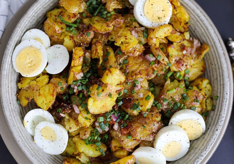 Warm, Crispy Honey Mustard Potato Salad