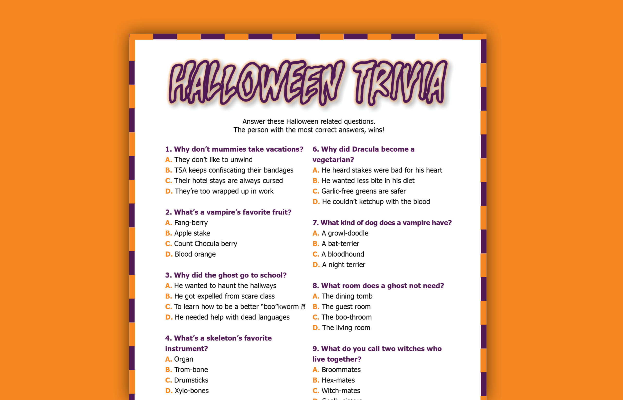 Spooktacular Free Halloween Trivia Printable