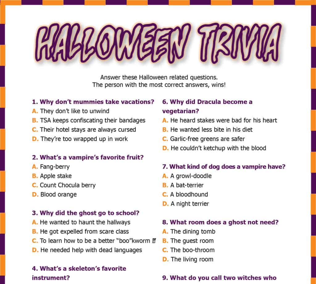 Spooktacular Free Halloween Trivia Printable
