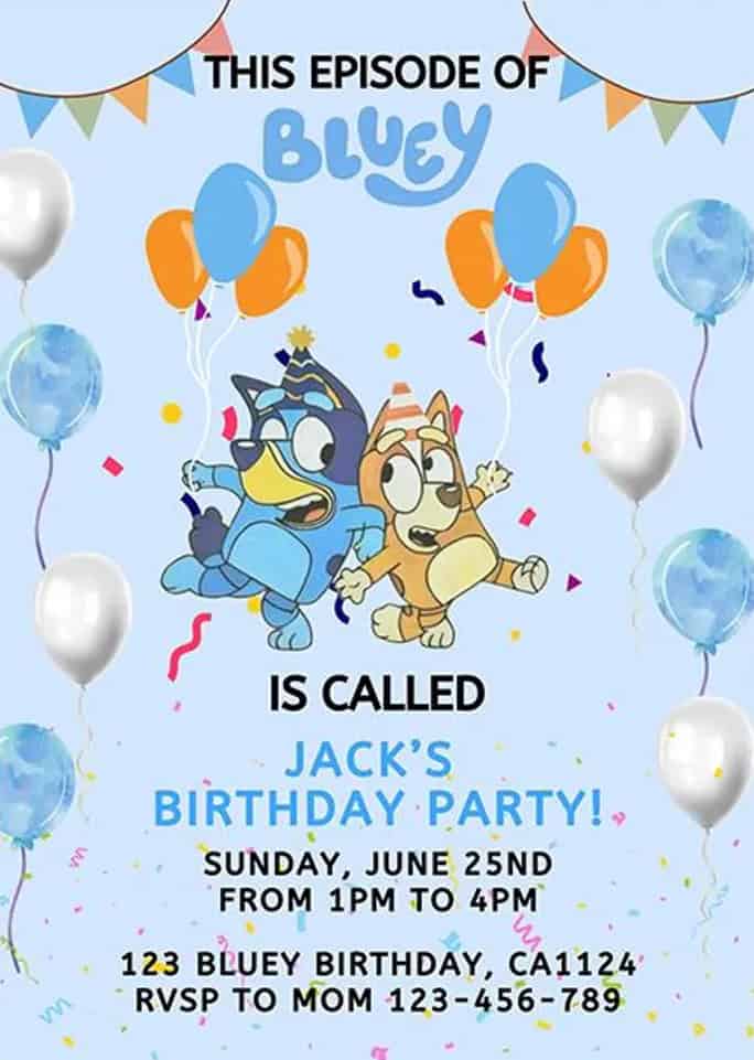 Bluey Blue Invitation