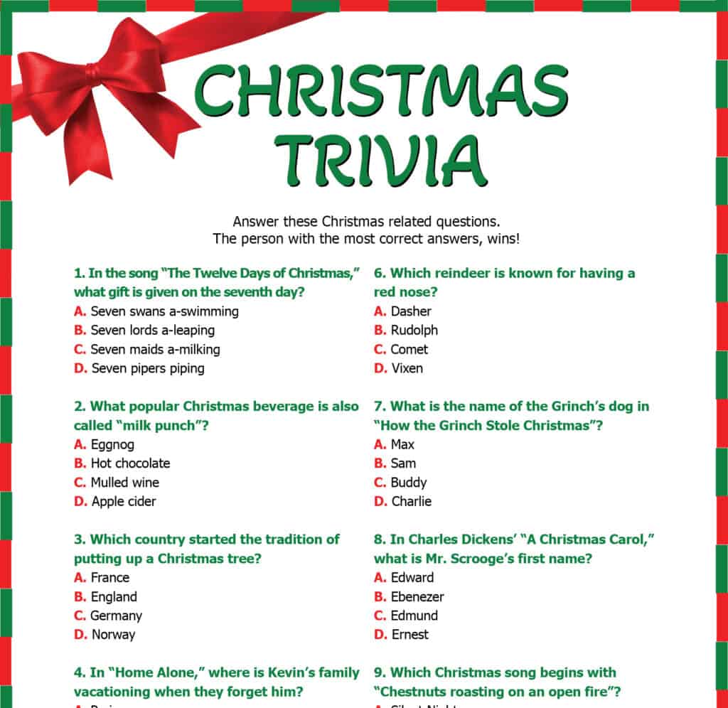 Free Christmas Trivia Questions & Answers Printable - Stylish Celebrations for Free Printable Christmas Trivia Games For Adults