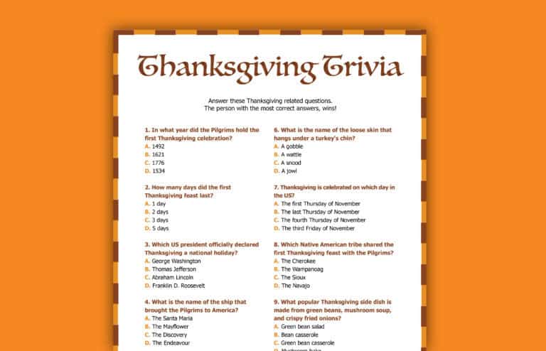 Free Thanksgiving Trivia Questions & Answers Printable