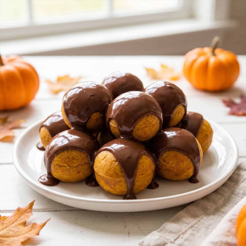 Baked Chocolate Glazed Pumpkin Donut Holes