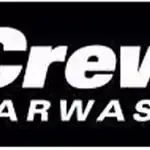 Crew Carwash logo with bold text and colorful stripes.