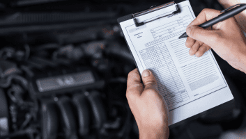 State Inspection being performed on a vehicle engine at Teays Valley Auto.