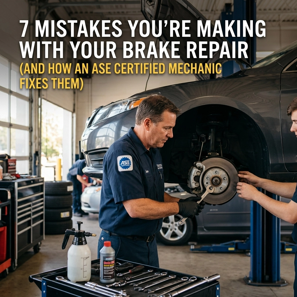 ASE Certified Mechanic performing brake repair at Teays Valley Auto Service Center.