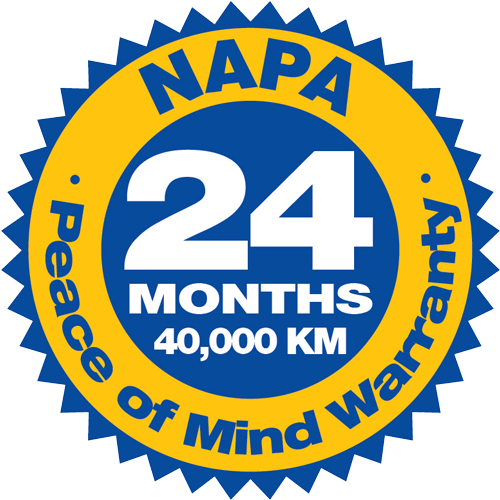 NAPA 24 months, 40,000 km warranty badge for auto service.