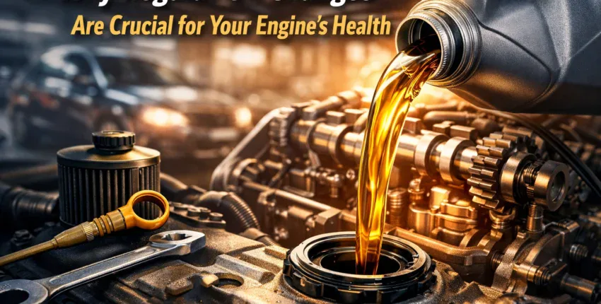 Car engine oil being poured during an oil change at Telegraph Auto Repair.
