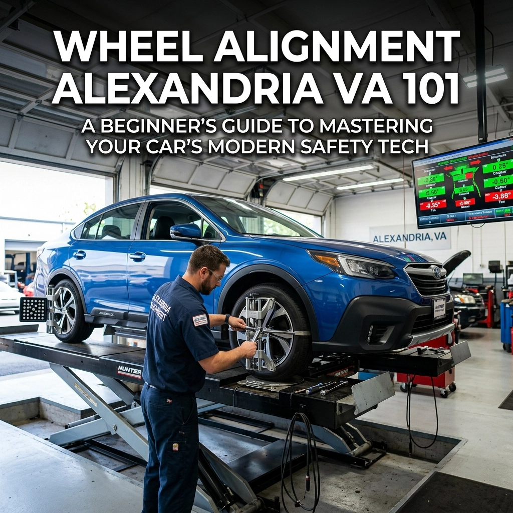 Car wheel alignment service at Alexandria auto repair shop.