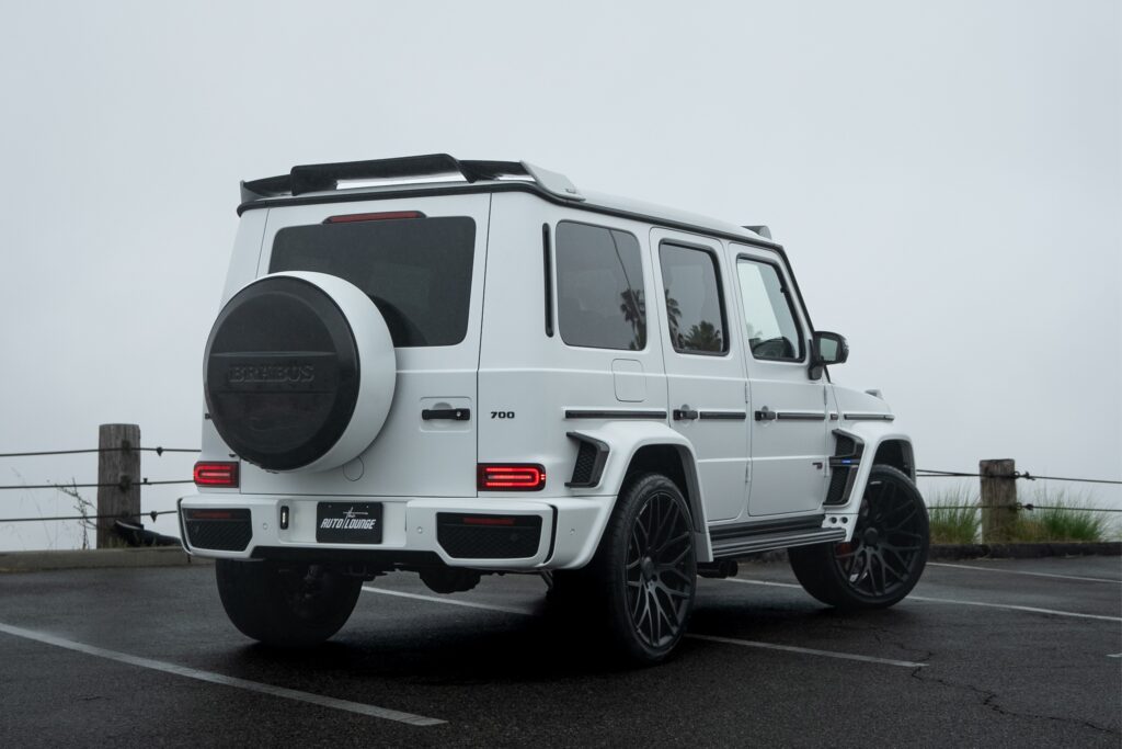 Mercedes-Benz G-Class SUV in white, luxury off-road vehicle at The Auto Lounge.