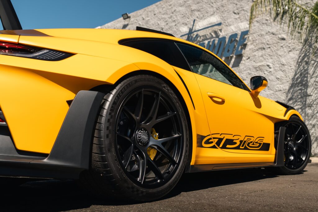Yellow Lamborghini Gallardo Superleggera with black wheels at The Auto Lounge.