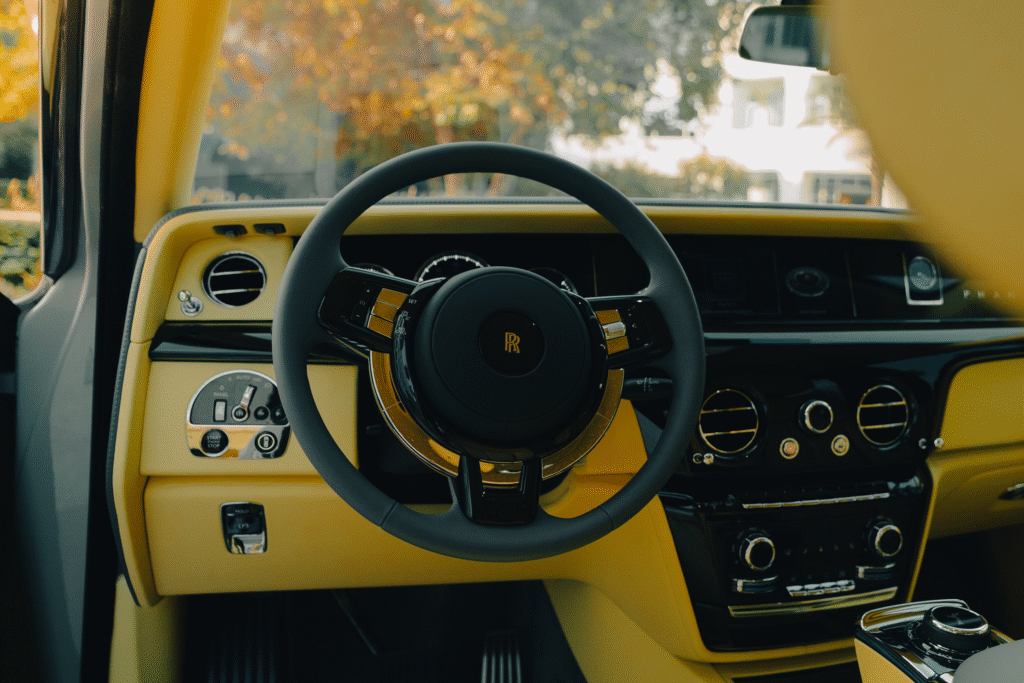 Opulent vehicle interior showcasing premium materials and craftsmanship.