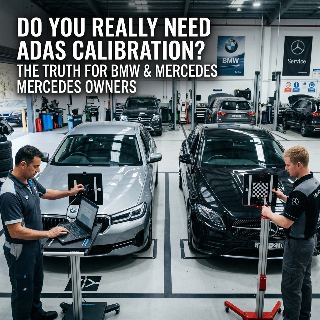 ADAS calibration for BMW and Mercedes vehicles at The Auto Lounge.