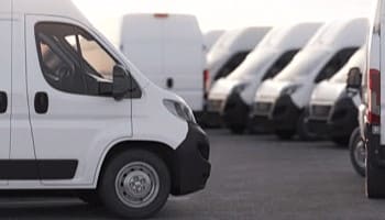 White commercial vans parked at The Car People dealership lot.