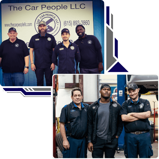 Team of automotive professionals at The Car People LLC in front of the service center.