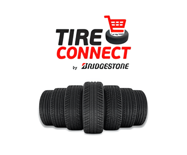 Stack of Bridgestone tires at The Tire Center, auto tire shop.