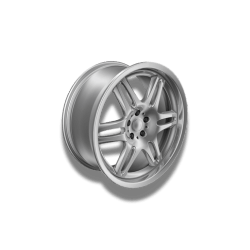 Silver alloy wheel for cars, high-quality and durable.