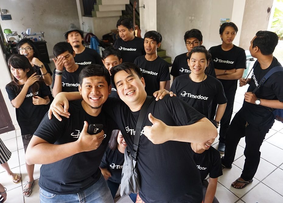 The team having fun before go to outing
