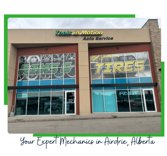 Auto repair shop specializing in tires, rims, and vehicle maintenance in Alberta.