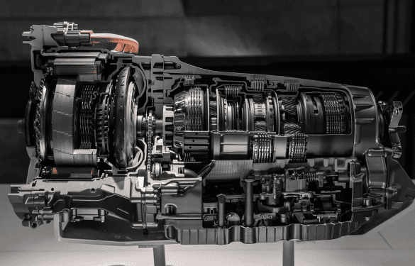 Transmission system cutaway showing internal components.