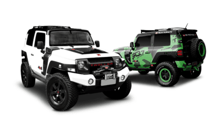 Custom green and black vehicle wrap on off-road SUV by Trendsetters Customs.