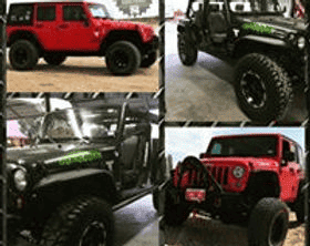 Custom Hummer off-road vehicle with lifted suspension and rugged tires.