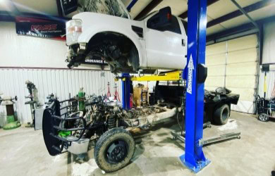 Custom car restoration process at Trendsetters Customs workshop.