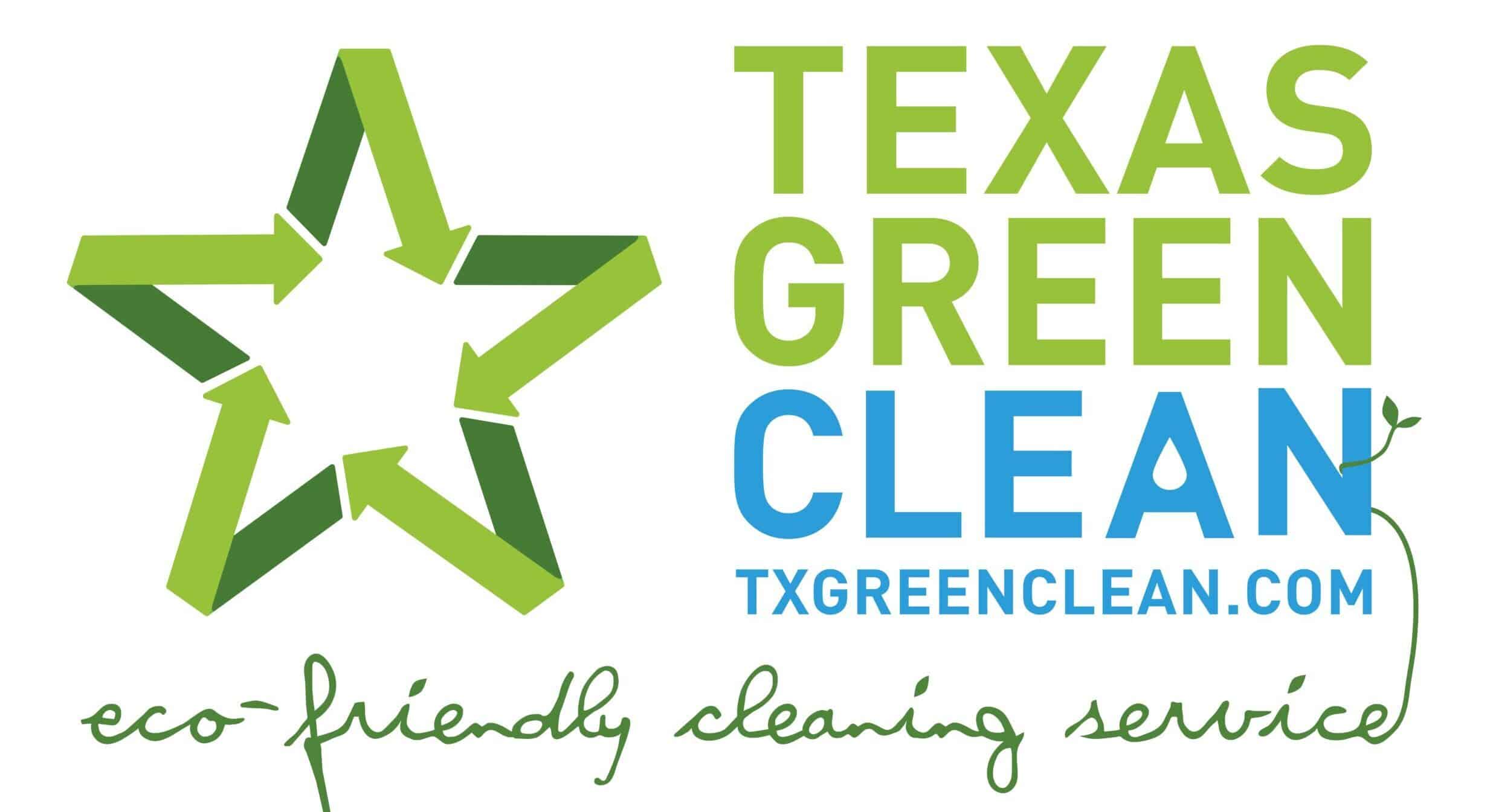 Eco-friendly cleaning service logo with green star and blue text.