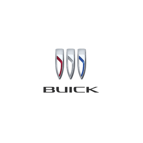 Buick car emblem logo with red, silver, and blue accents, representing luxury and performance.
