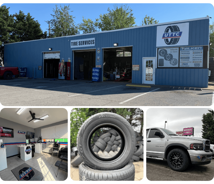 Exterior view of Universal Tire Tire Center with tire service bays.