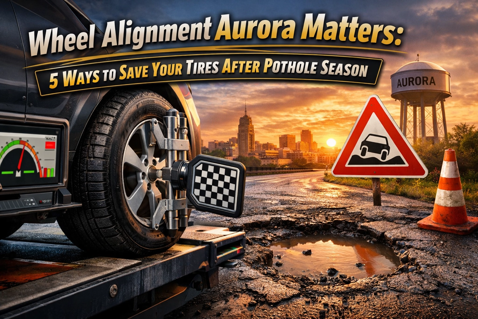 Expert wheel alignment services in Aurora to improve tire life and safety.