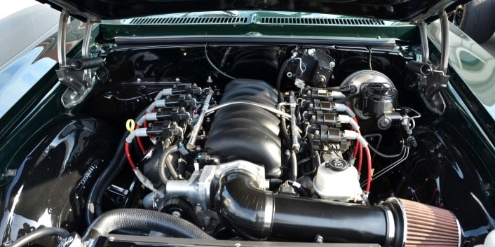 High-performance automotive engine with advanced components and turbocharger.
