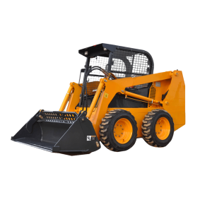 Mini skid steer loader for construction and landscaping tasks.