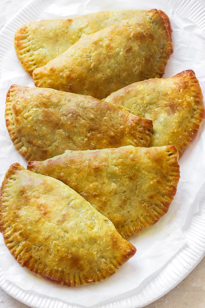 Baked Jamaican beef patties with golden yellow pastry crust