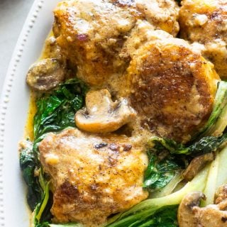 creamy smothered chicken with bok choy