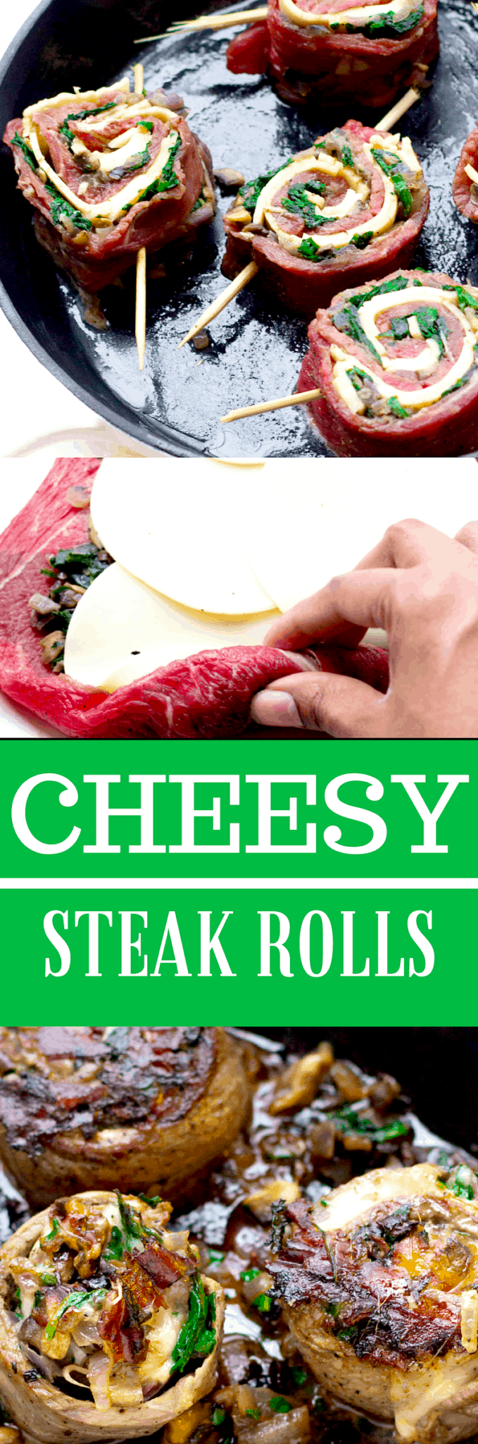 Quick Cheesy Spinach and Mushroom Steak Rolls