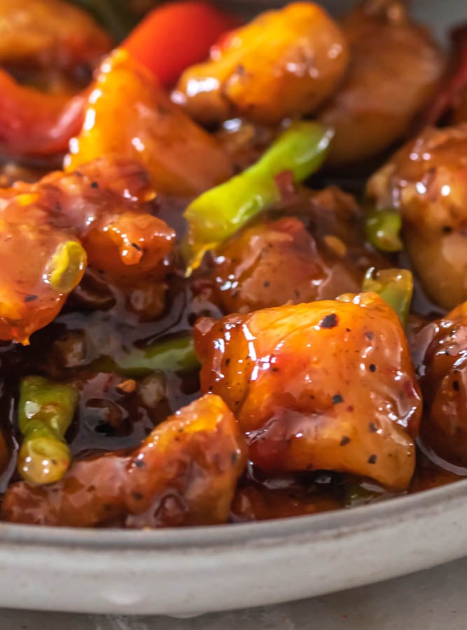 A plate of sweet chili chicken 