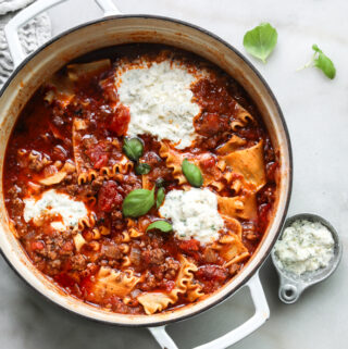 lasagna soup in a dutch oven