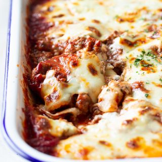 A pan of cheesy lazy lasagna