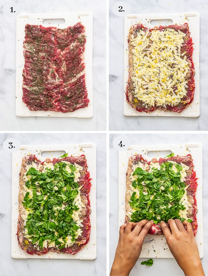 Raw stuffed flank steak step by step. How to make stuff flank steak
