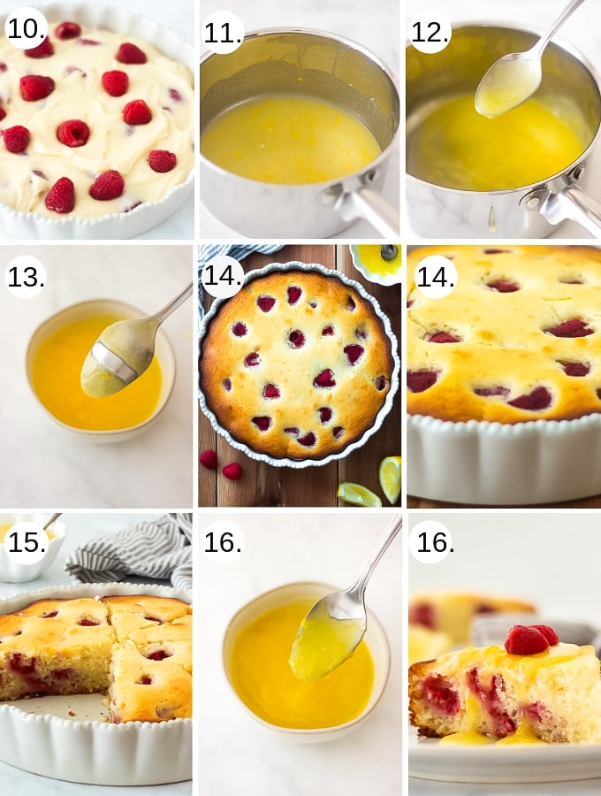 Step by step photos to make Raspberry Ricotta Cake with Lemon Curd Glaze