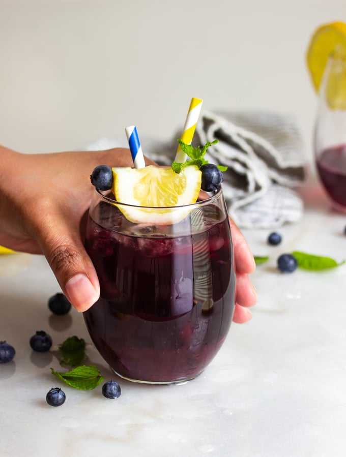 A glass of cold brew Blueberry lemon iced tea