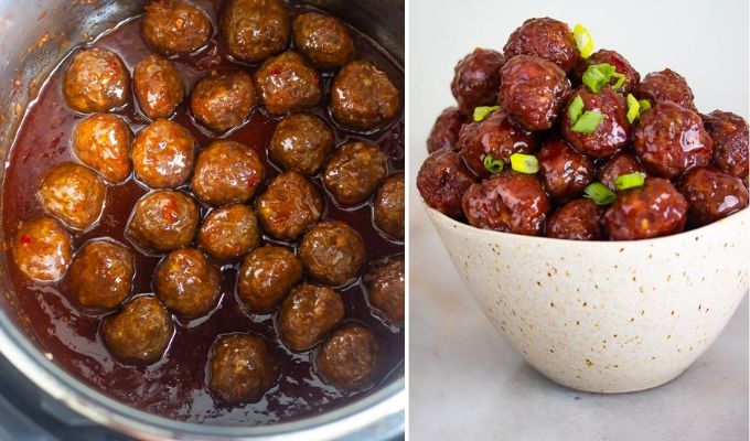 Homemade meatballs with jelly and chili sauce 