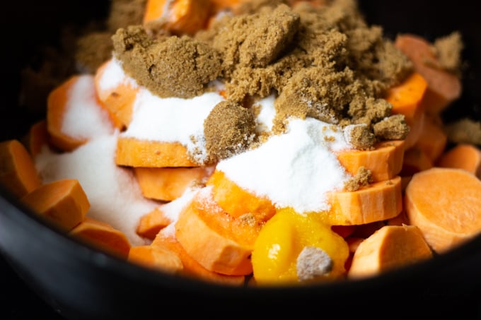 Candied yams ingredients in a pot on on the stovetop
