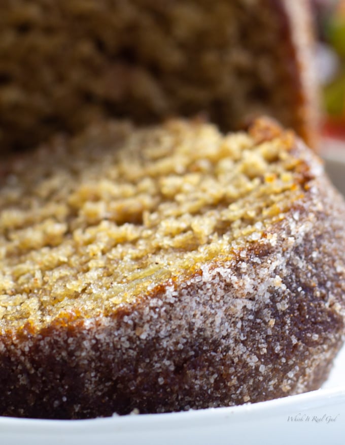 A slice of apple bundt cake