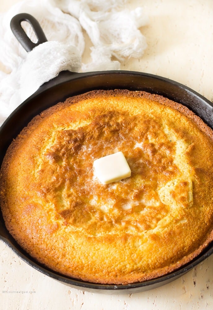 Sweet Cornbread in a cast iron skillet