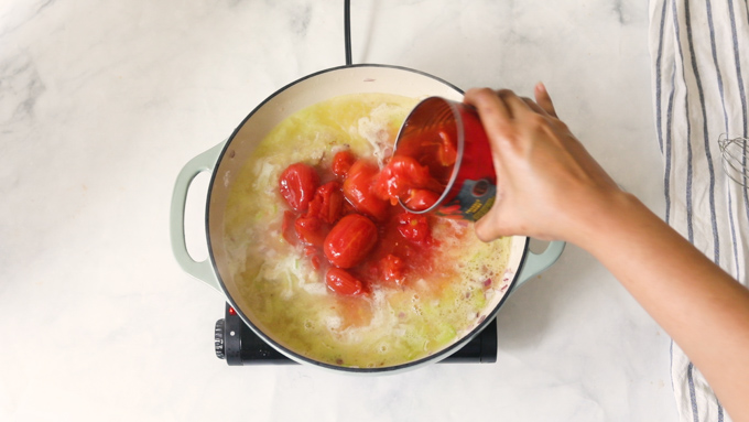 Canned tomatoes in a pot