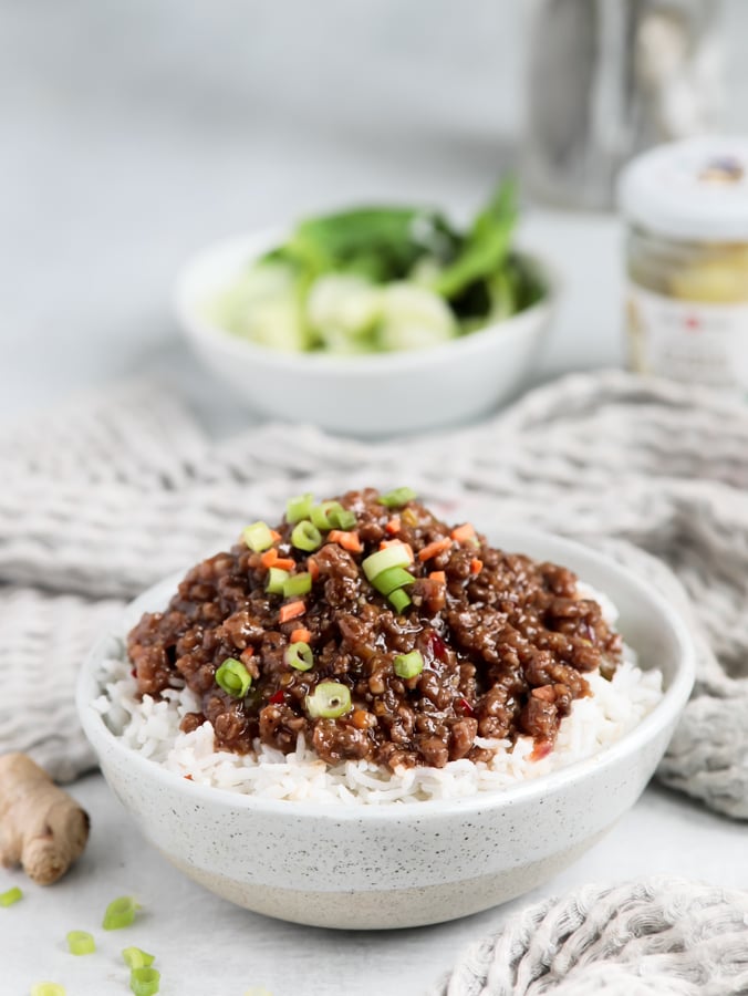 Hamburger stir fry in a sweet and spicy chili sauce