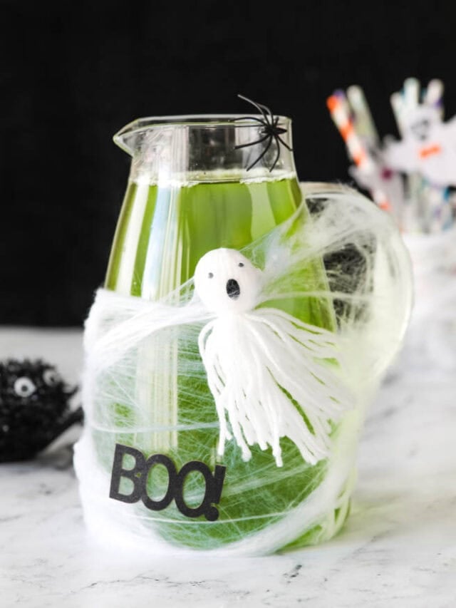 Green Halloween drink in a pitcher for kids or adults