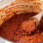 rich and hearty meat sauce in a pot